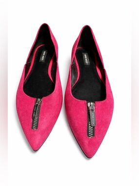 Nine West Hot Pink Suede Pointed Zip-Front Flats- 8.5M